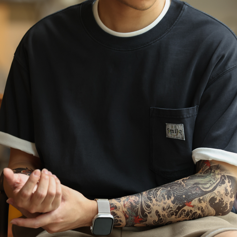 美式復古重磅水洗做舊T恤男260g純棉口袋刺繡短袖打底衫