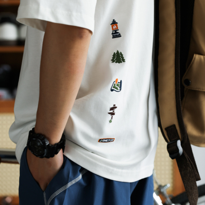 美式休閒趣味刺繡短袖T恤男凉感7A抗菌純棉圓領打底衫夏