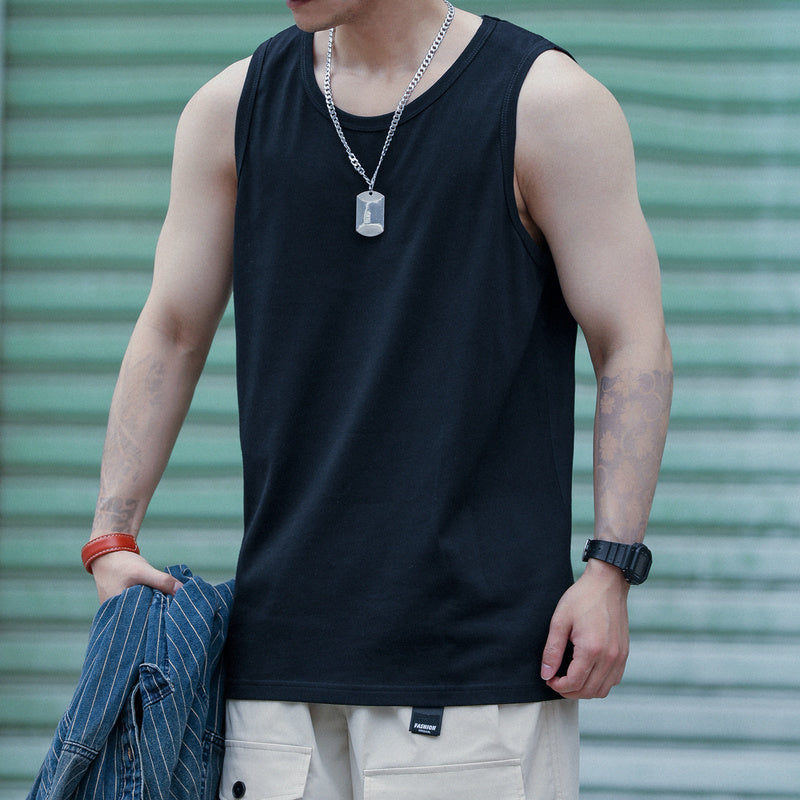 戶外美式背心男重磅復古寬鬆運動無袖棉T恤圓領夏季潮牌坎肩-Retro's Wear
