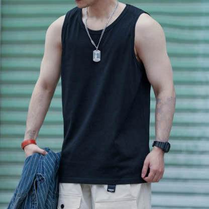 戶外美式背心男重磅復古寬鬆運動無袖棉T恤圓領夏季潮牌坎肩-Retro's Wear