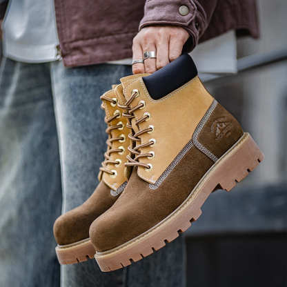 拼接版大黃靴男款2025冬季新款中幫馬丁靴美式復古戶外工裝靴