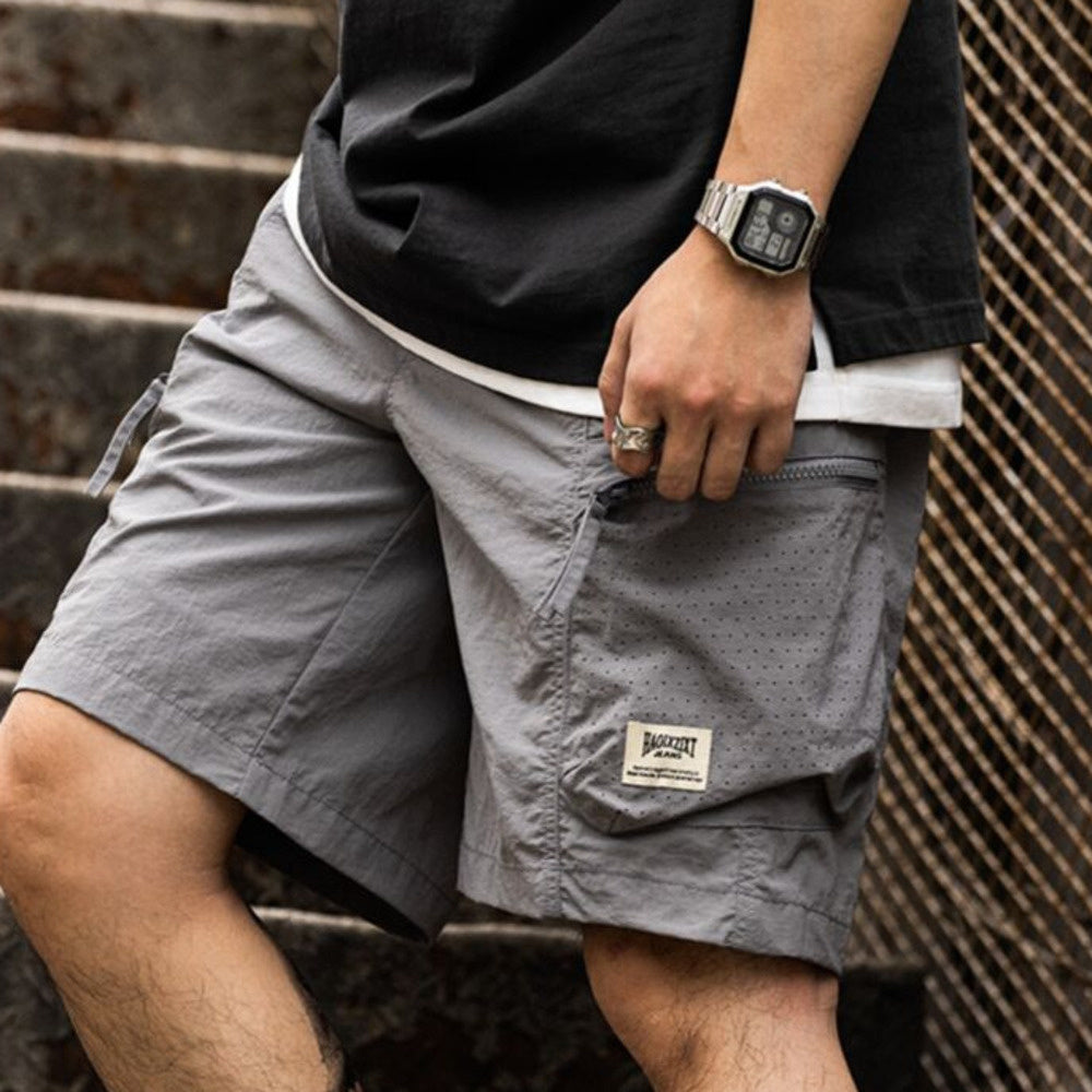 美式復古大口袋防水短褲戶外寬鬆機能薄款山系工裝五分褲夏