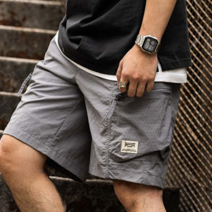 美式復古大口袋防水短褲戶外寬鬆機能薄款山系工裝五分褲夏