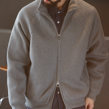 美式休閒保暖立領毛衣羽絨服男90絨灰色針織開衫外套冬