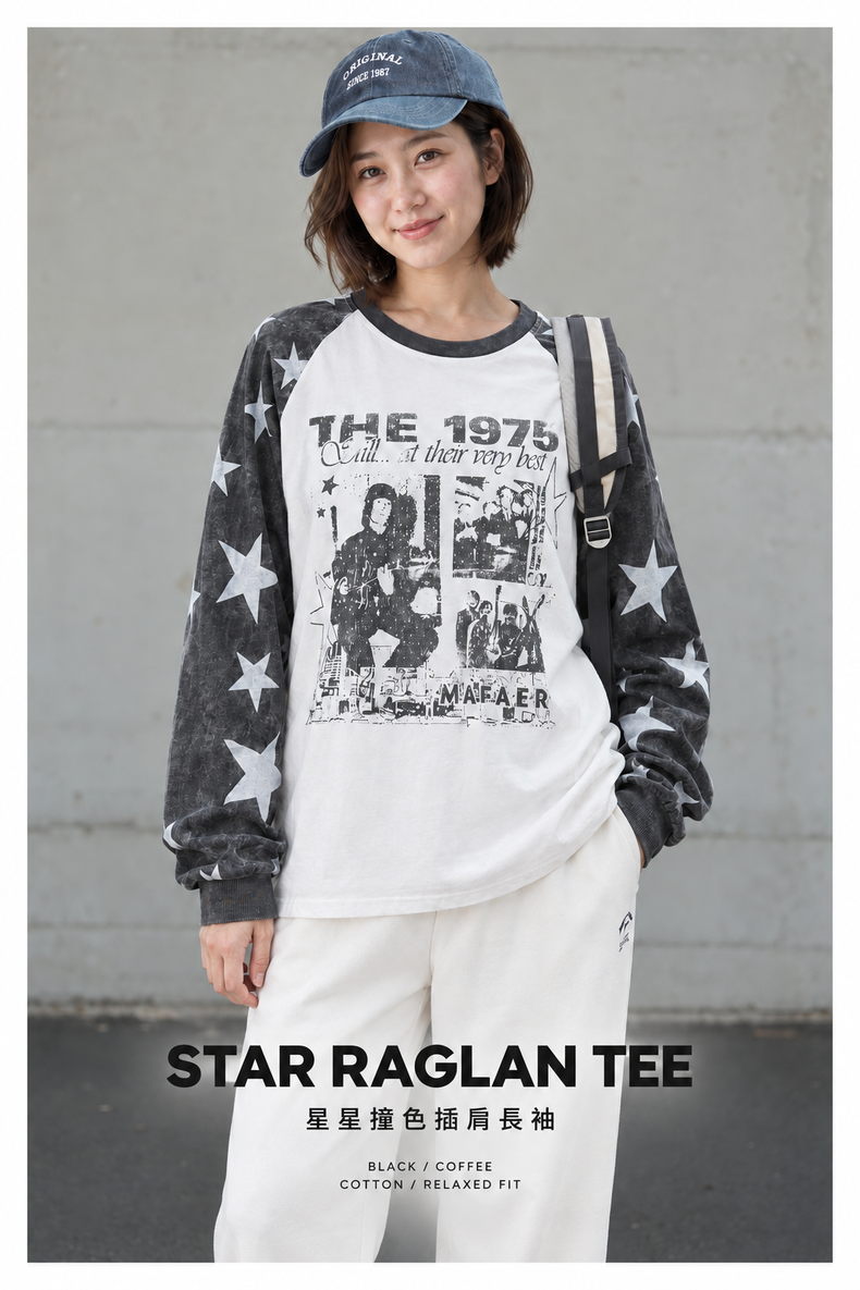 Star Contrast-Color Raglan Printed Long-Sleeve T-Shirt · 02-hero
