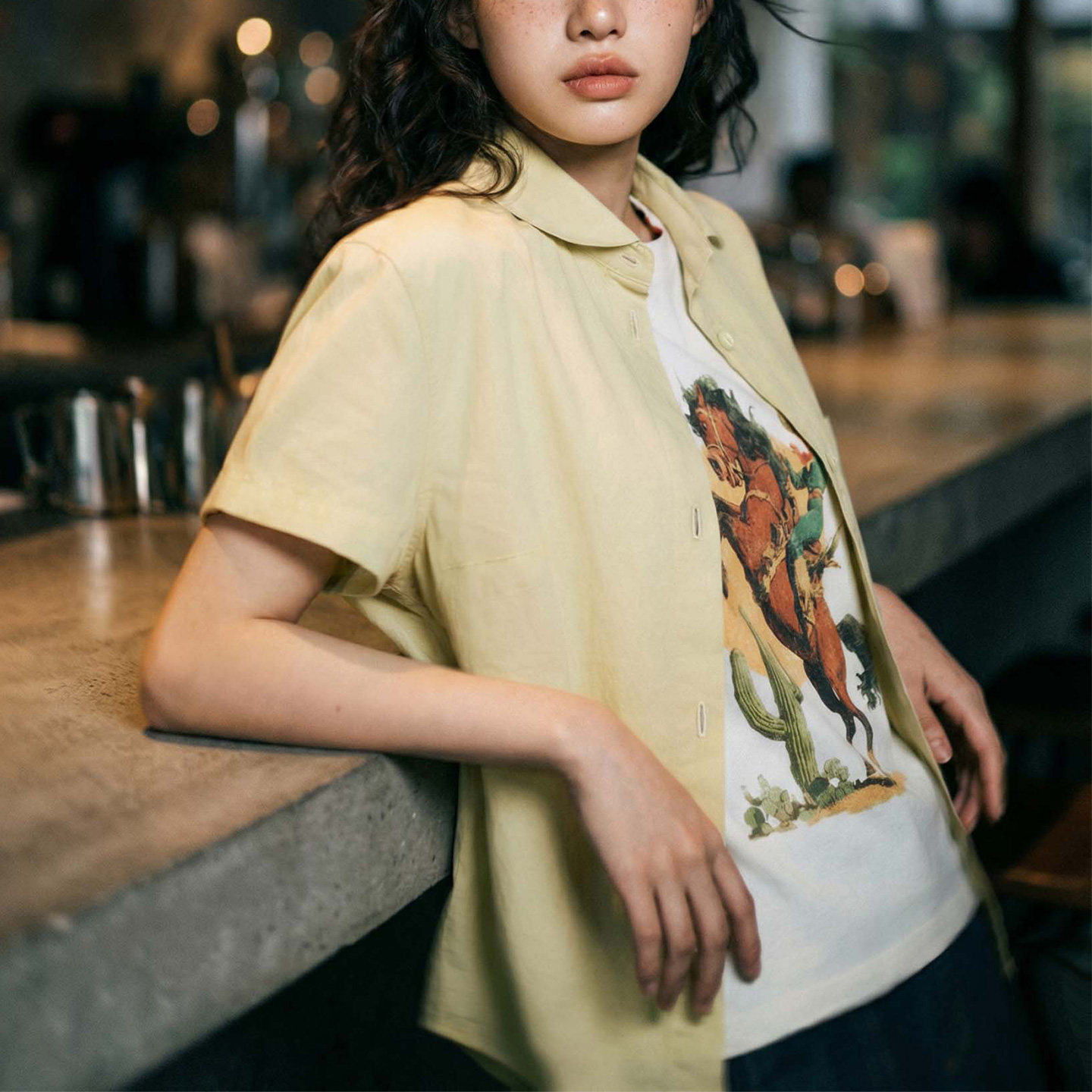 黃色薄款純棉娃娃小圓翻領收腰正肩短袖襯衫休閒上襯衣女士夏