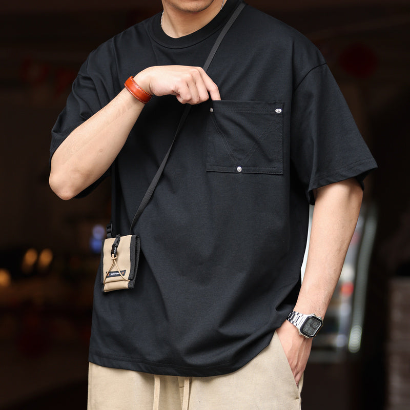 美式撞釘口袋Sorona冰感短袖T恤男寬鬆設計感cityboy圓領TEE-Retro's Wear