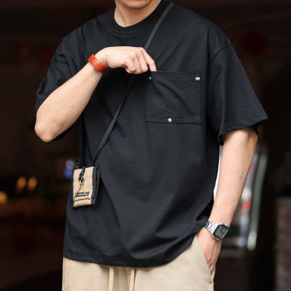 美式撞釘口袋Sorona冰感短袖T恤男寬鬆設計感cityboy圓領TEE-Retro's Wear