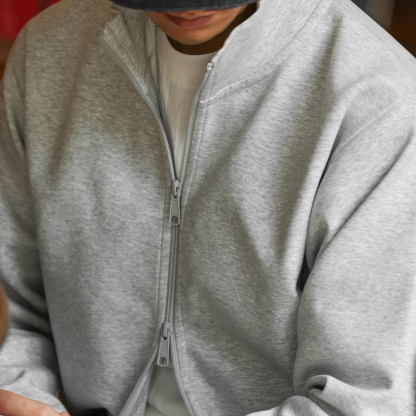 美式重磅立領開衫衛衣男cleanfit空氣感抗皺運動外套秋