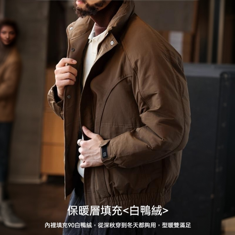 阿美哢嘰復古工裝羽絨夾克男戶外短款獵裝保暖羽絨外套