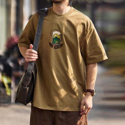 美式休閒230g水洗短袖T恤男寬鬆沙灘啤酒休閒圓領打底衫