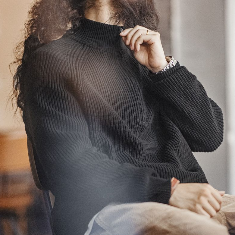 美式復古半拉鍊立領毛衣套頭打底高領針織衫上衣男秋冬-Retro's Wear