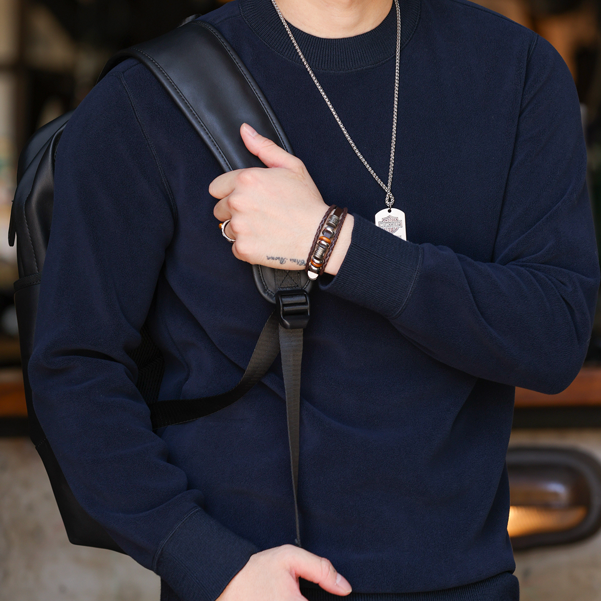 雙面奧粒絨保暖圓領衛衣男美式休閒加絨抗皺打底上衣冬