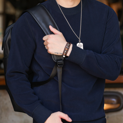 雙面奧粒絨保暖圓領衛衣男美式休閒加絨抗皺打底上衣冬