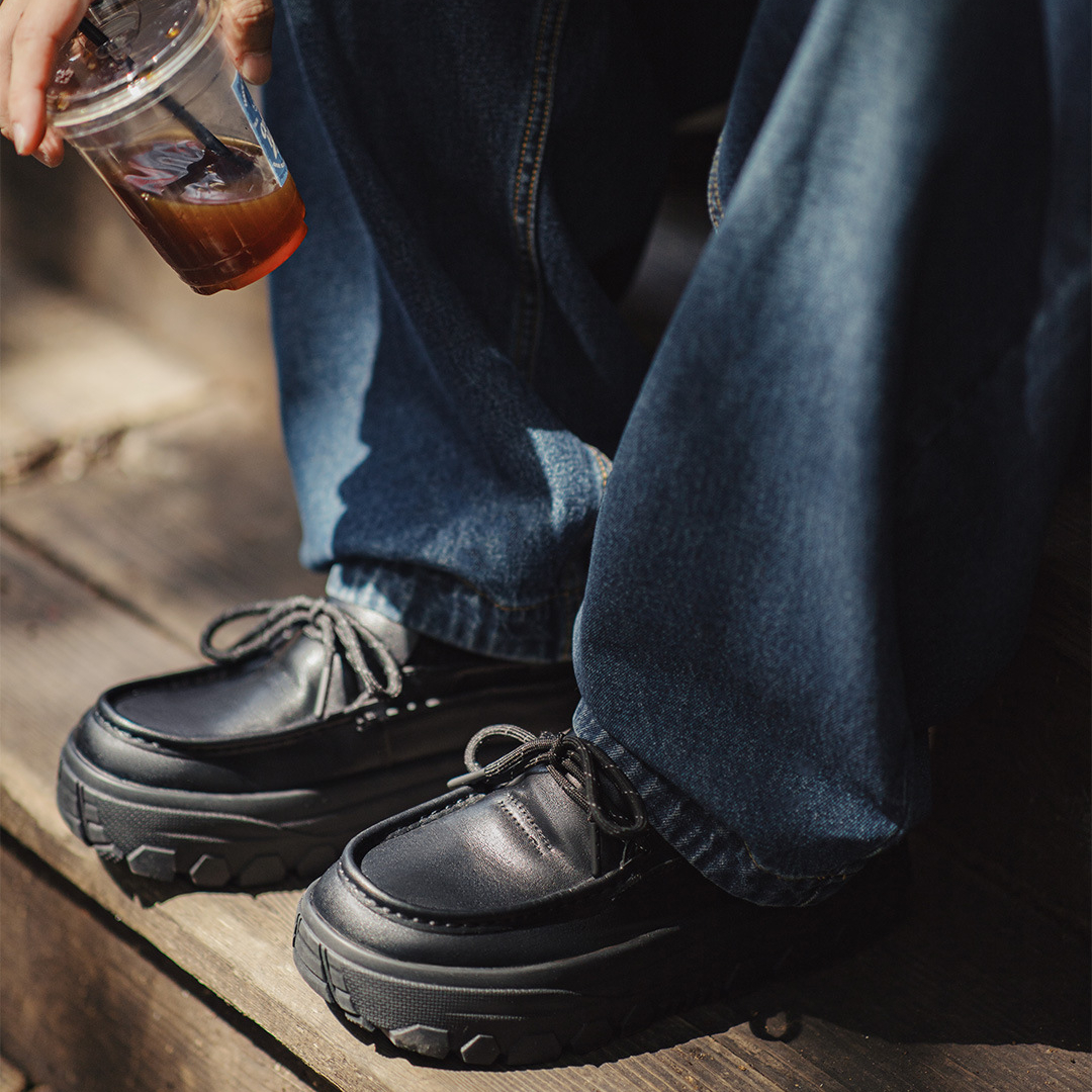 袋鼠鞋冬季新款男士厚底增高黑色通勤英倫風軟底方頭休閒皮鞋