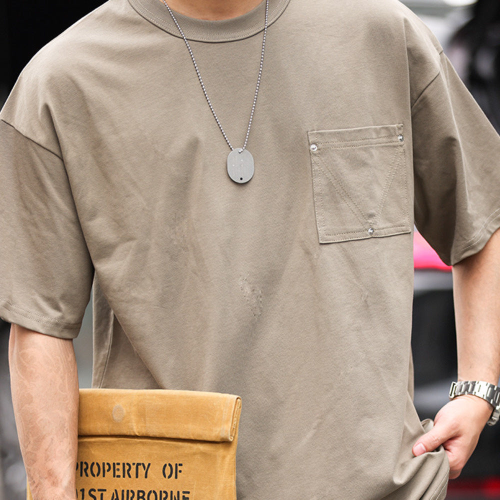 美式撞釘口袋Sorona冰感短袖T恤男寬鬆設計感cityboy圓領TEE-Retro's Wear