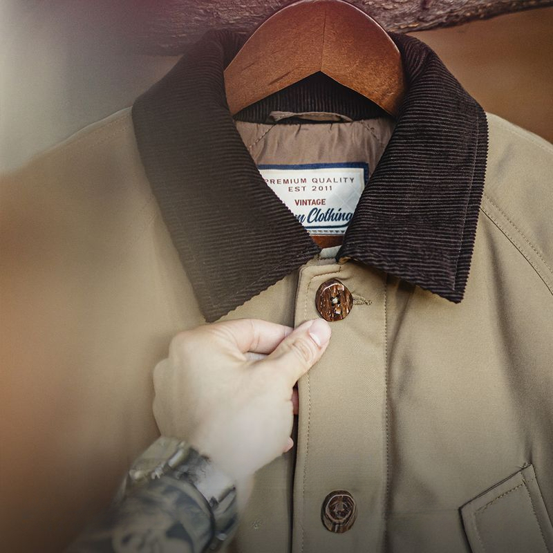 美式復古Safari獵裝夾克棉服翻領加厚保暖帆布外套男秋冬-Retro's Wear