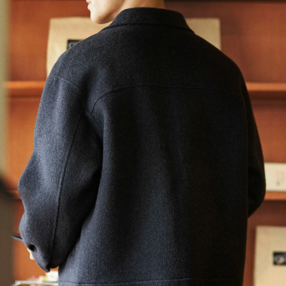 雙面呢羊毛翻領休閒夾克男2025冬季新款通勤保暖羊絨毛呢大衣外套