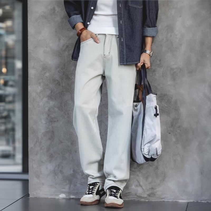 11盎司萊賽爾小直筒牛仔褲男士春季寬鬆大碼休閒長褲高端通勤褲子