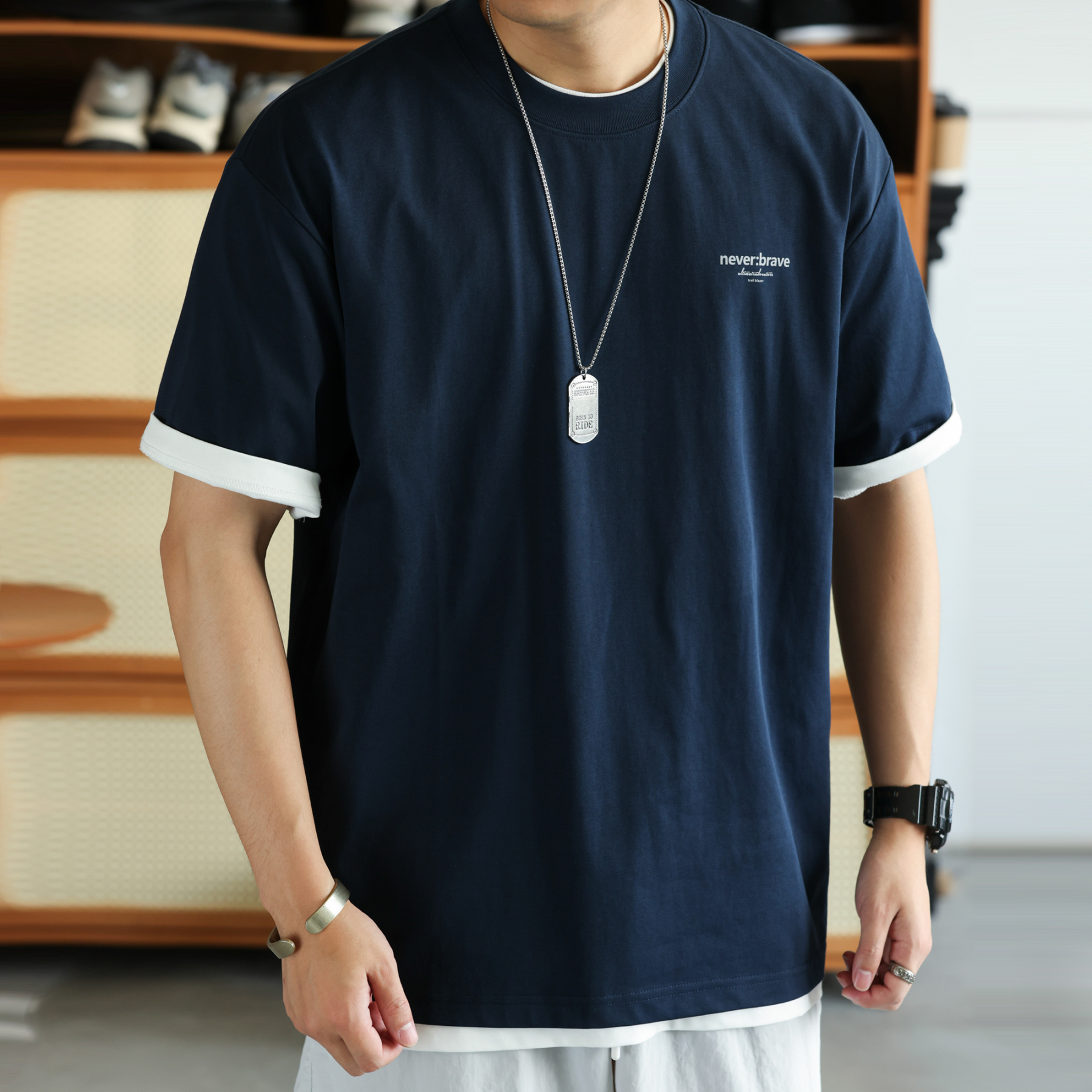 美式休閒凉感防曬速幹短袖T恤男微落肩夏季速幹抑菌TEE