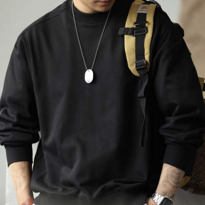 日系復古阿爾曼重磅衛衣男寬鬆圓領390g螺紋拼接淨版上衣秋-Retro's Wear