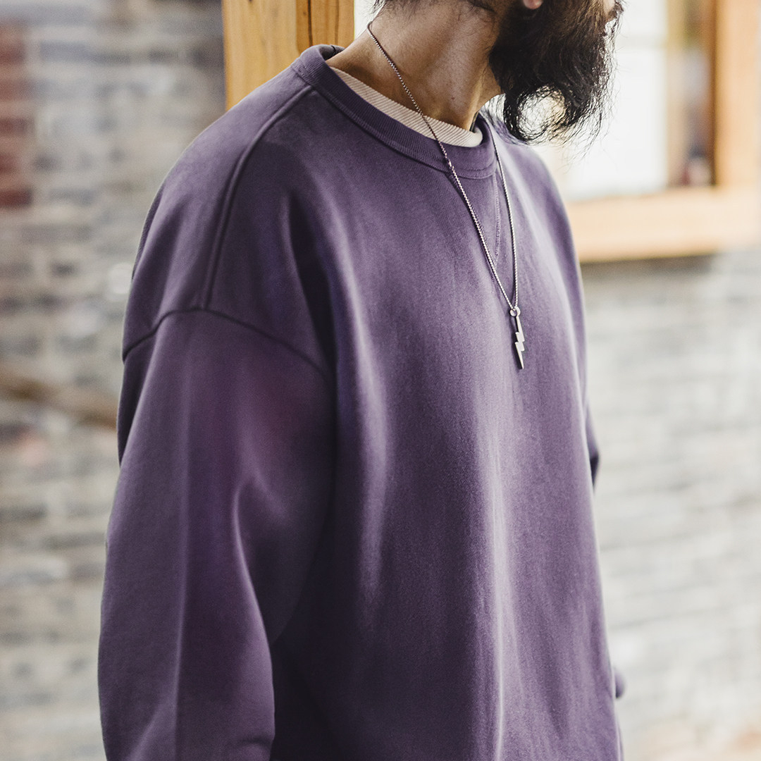 美式新疆棉衛衣紫色圓領套頭無帽外穿寬鬆長袖外套男款春