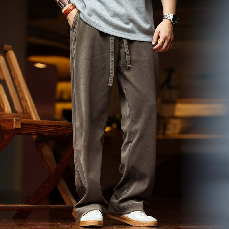 美式垂感雪尼爾休閒褲男重磅復古寬鬆直筒絨面打褶運動衛褲-Retro's Wear