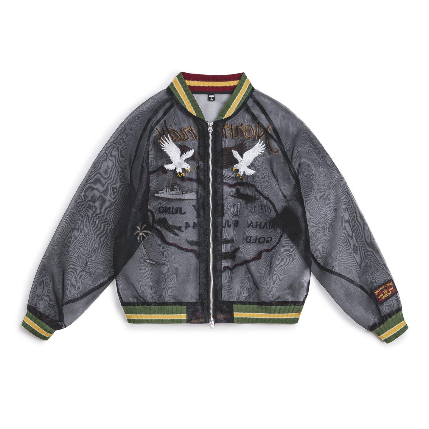 美式復古歐根紗橫須賀刺繡棒球服夾克半透明外套罩衫上衣女春