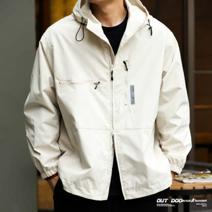 美式戶外運動衝鋒衣男寬鬆連帽工裝機能防潑水休閒夾克登山服-Retro's Wear