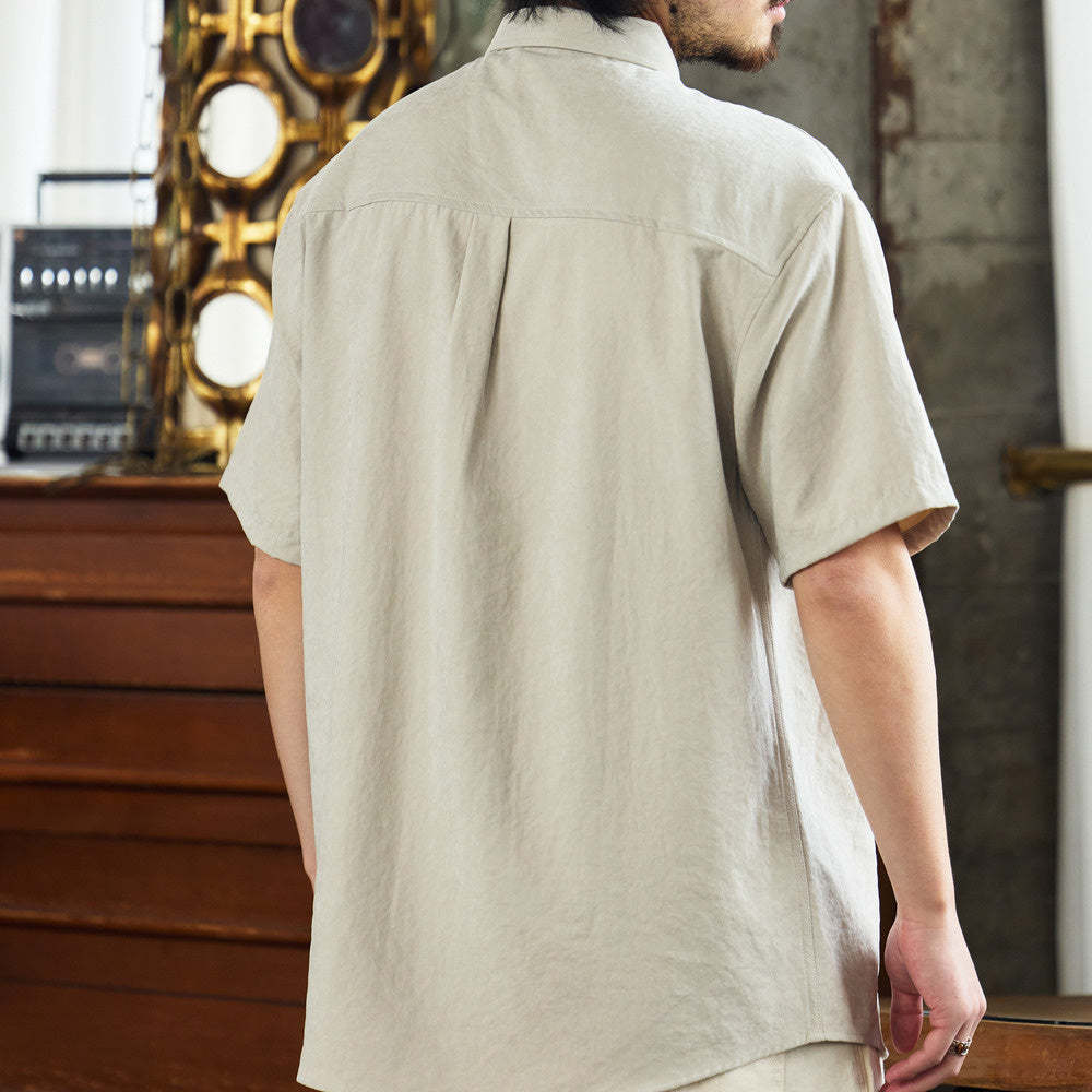 法式休閒抗皺免燙短袖襯衫男桃皮絨高級感復古痞帥襯衣