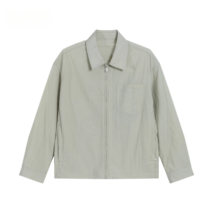 110g原紗萊賽爾薄款夾克男美式休閒拉鍊翻領外搭外套秋