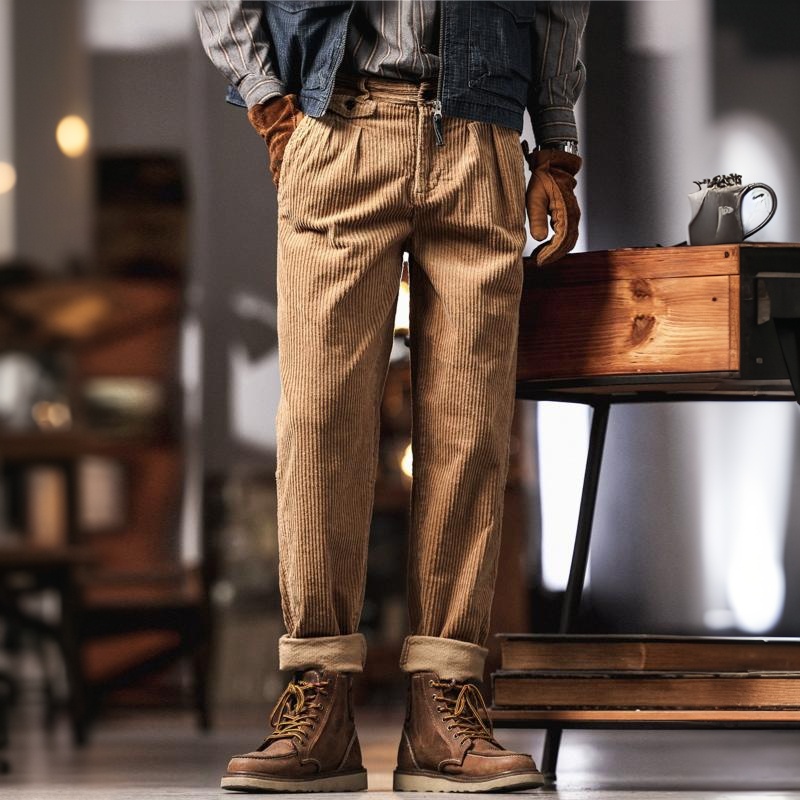 美式復古重磅燈芯絨休閒褲男秋季潮牌寬鬆直筒工裝休閒褲子