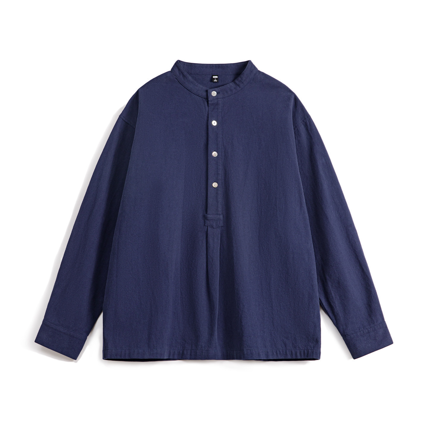 美式復古小立領長袖襯衫藏青色外穿純棉半高領T恤男款春