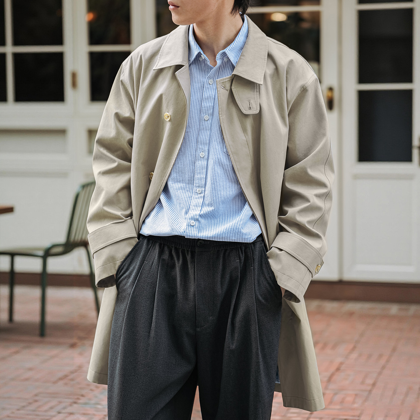 MRA 華達呢巴爾瑪肯風衣中長款疊門襟重磅浴血黑幫大衣外套春