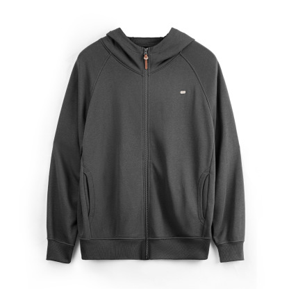 美式休閒灰色連帽衛衣寬鬆插肩袖開衫鬆弛長袖外套男款秋