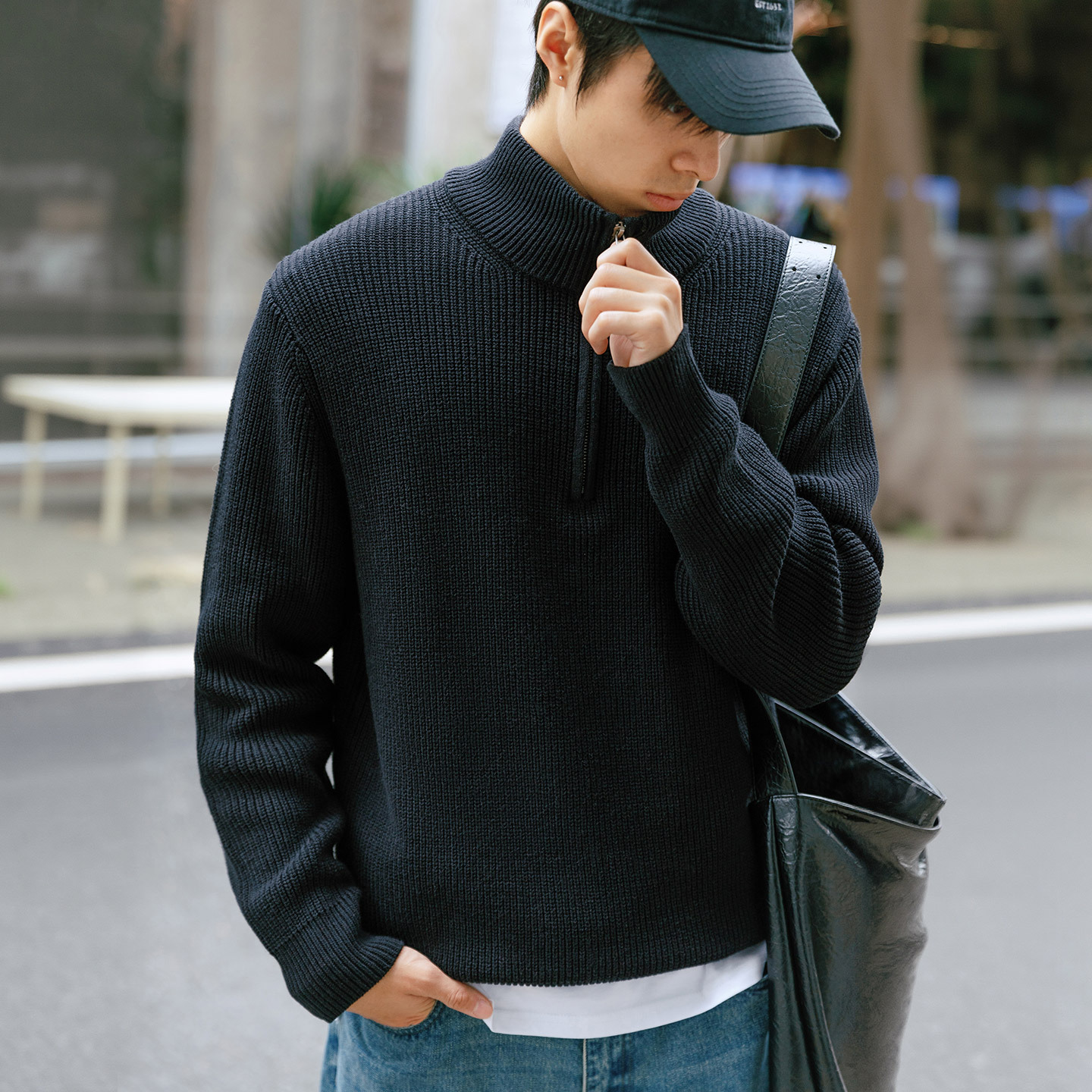 MRA立領半拉鍊POLO針織衫毛衣落肩袖半高領套頭開領衛衣秋冬