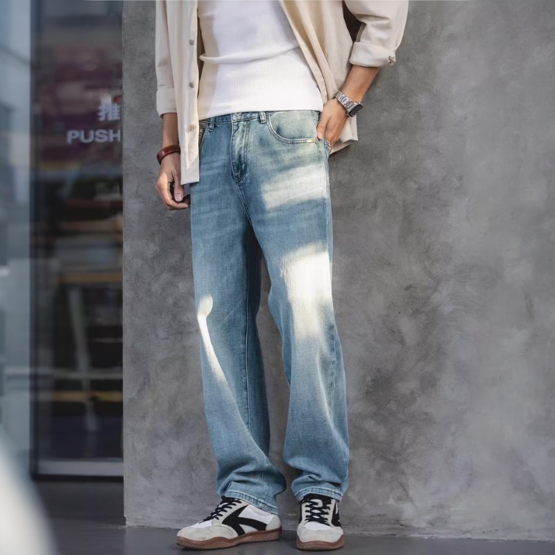 360°彈力牛仔褲男2026春季寬鬆大碼顯瘦直筒褲廓形百搭休閒長褲