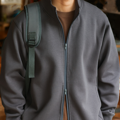 美式重磅立領開衫衛衣男cleanfit空氣感抗皺運動外套秋