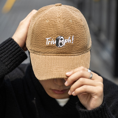 MRA可調節彎簷燈芯絨棒球帽大頭圍卡其色軟頂鴨舌深帽子男女