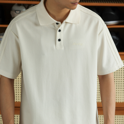 美式休閒230g短袖POLO衫男透氣蜂窩肌理感刺繡翻領T恤夏