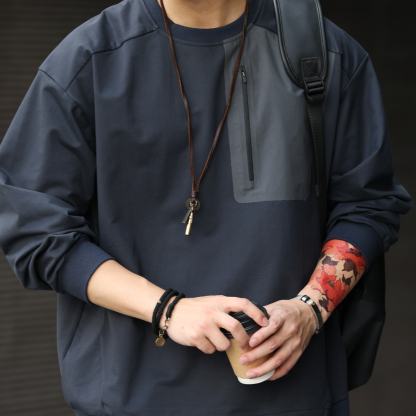 美式戶外仿梭織拼接口袋衛衣男300g防曬速幹運動上衣秋