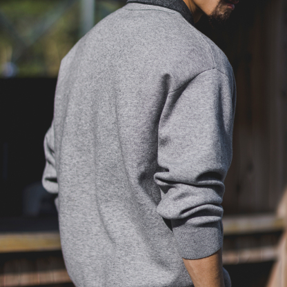 復古撞色拼接假兩件翻領毛衣男2025秋冬季新款寬鬆休閒通勤針織衫