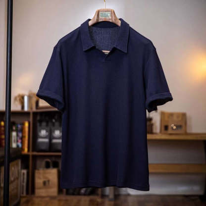 美式復古polo衫男士短袖夏季2025新款寬鬆純色休閒百搭翻領t恤男