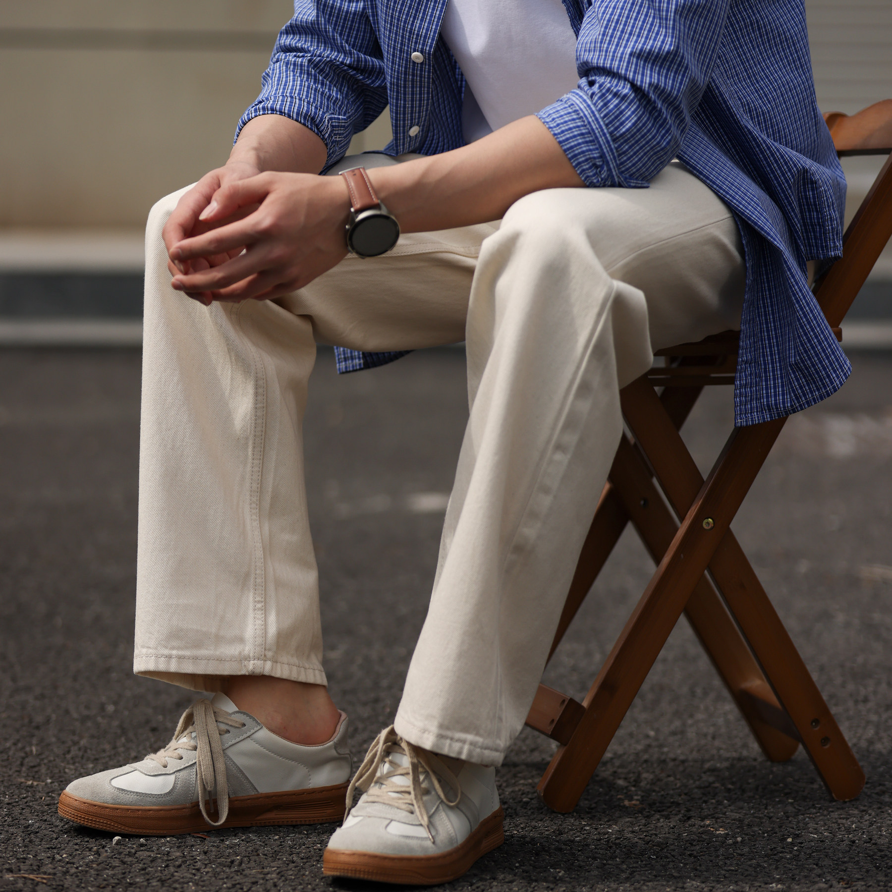 美式輕戶外棉籽殼原胚白色牛仔褲男寬鬆直筒休閒長褲春