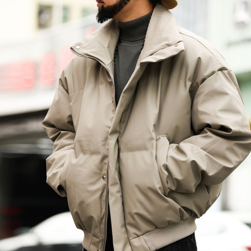 美式休閒cleanfit短款立領PU皮棉服外套男寬鬆復古高級感棉衣-Retro's Wear