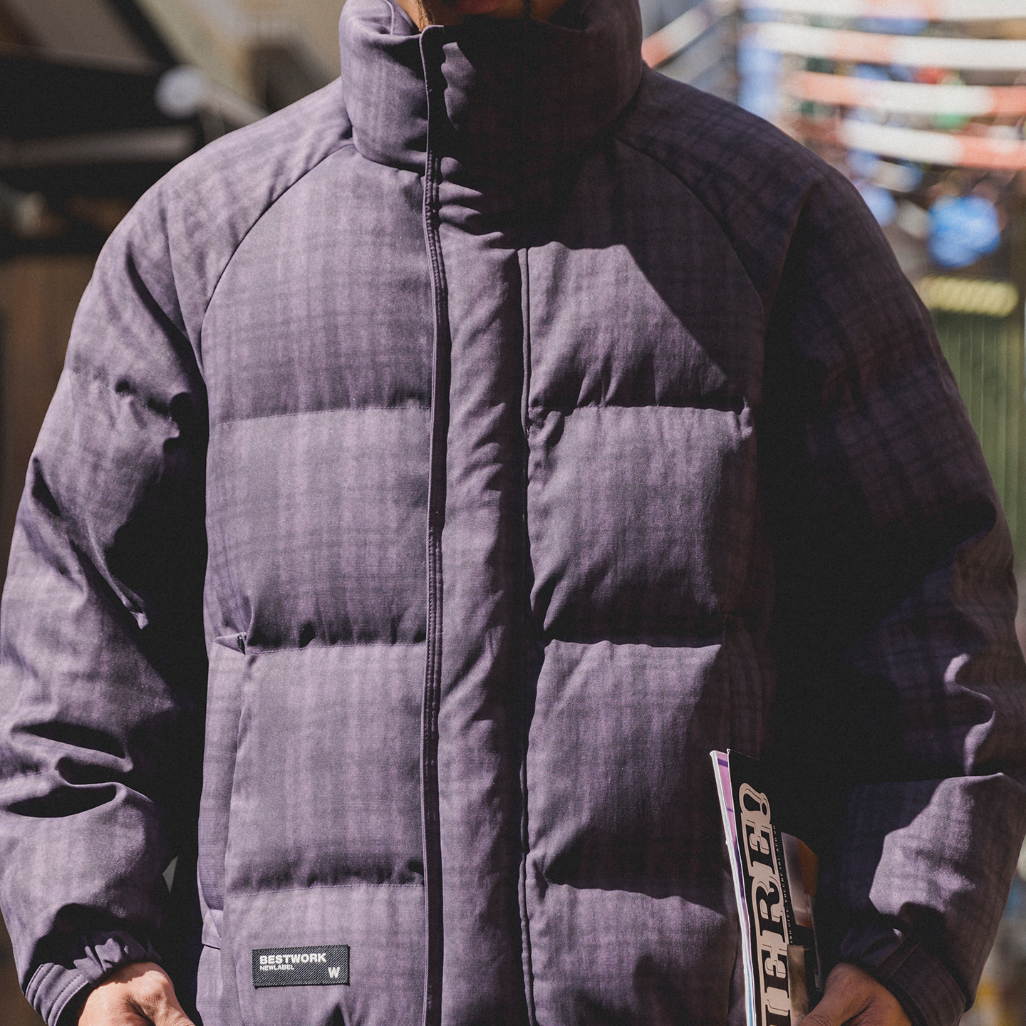 輕奢格紋肌理立領羽絨服男士2025冬季加厚寬鬆百搭保暖麵包服外套