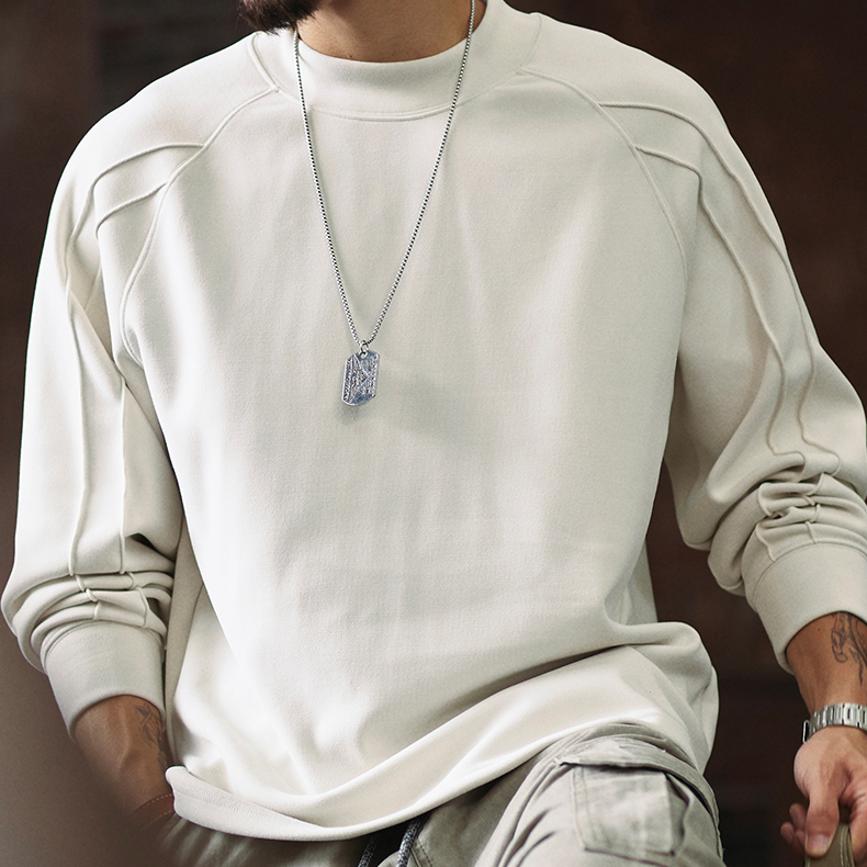 410g重磅科技保暖插肩長袖t恤男2025秋季新款寬鬆純色內搭打底衫