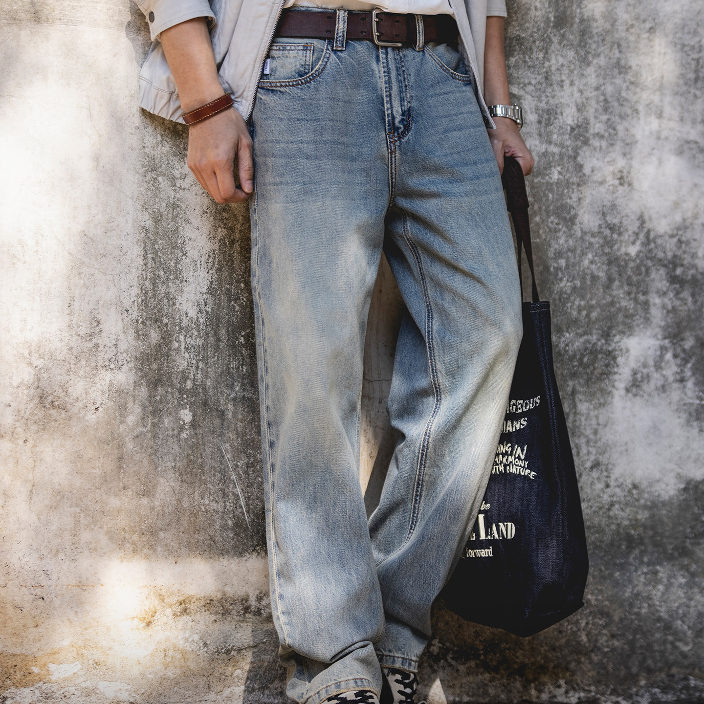 美式復古萊賽爾牛仔褲男2026春季新款寬鬆大碼cleanfit直筒褲子