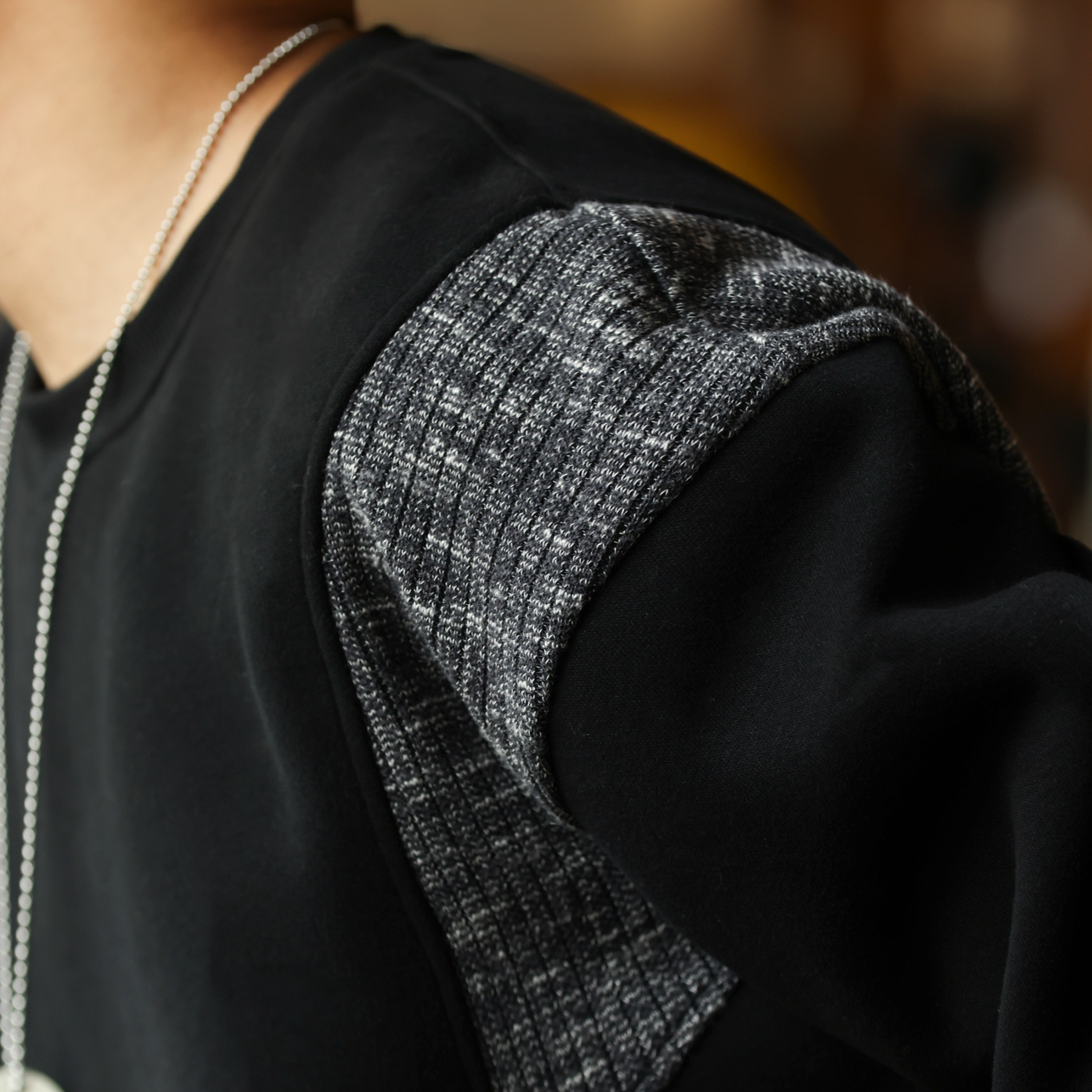 美式復古毛織拼接圓領衛衣男420g重磅設計感休閒上衣秋