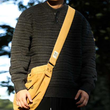 美式慵懶風亨利領針織毛衣男850g重磅復古肌理感上衣-Retro's Wear